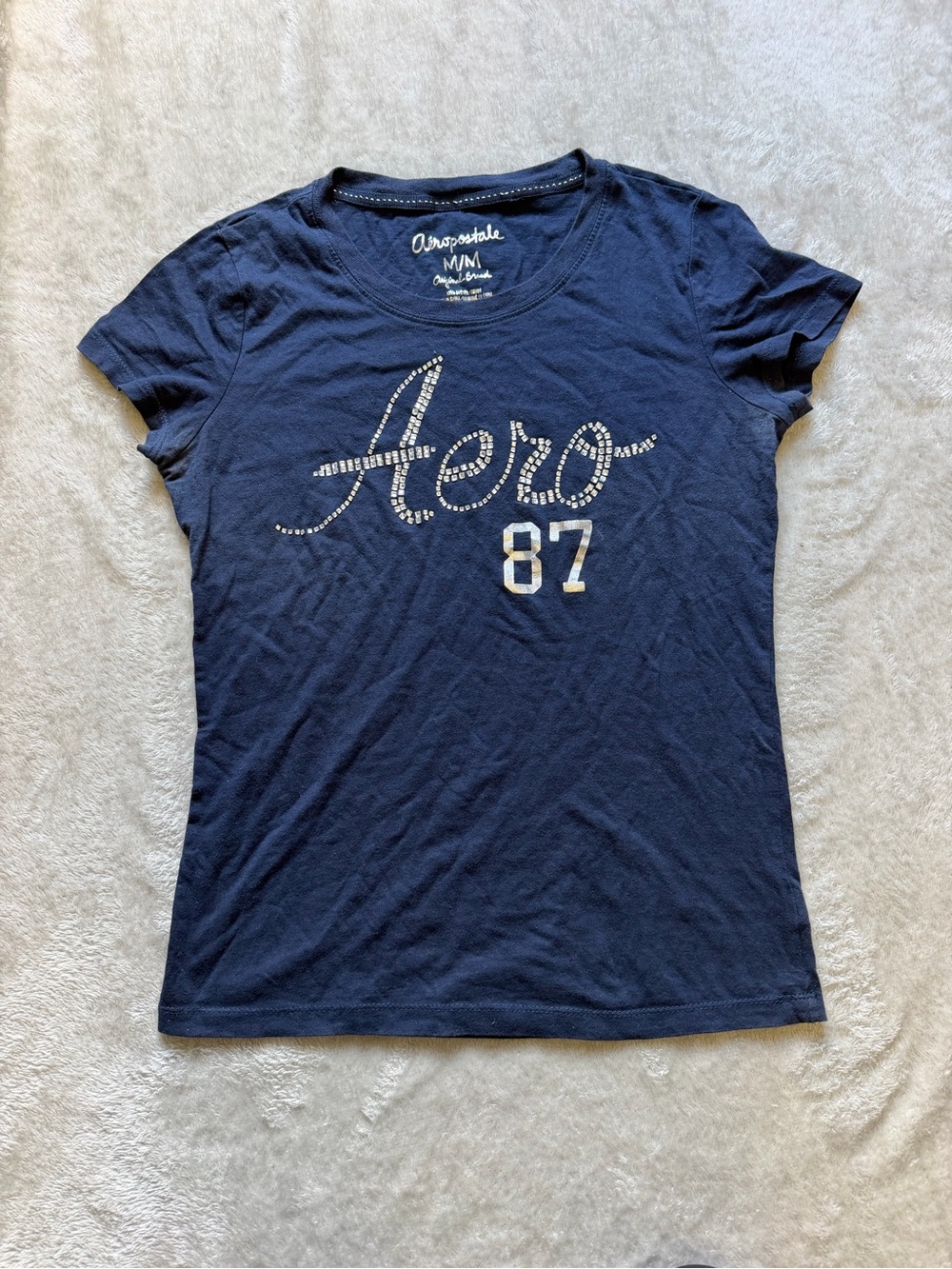 Aeropostale Navy Short Sleeve 'Aero 87' Rhinestone Tee